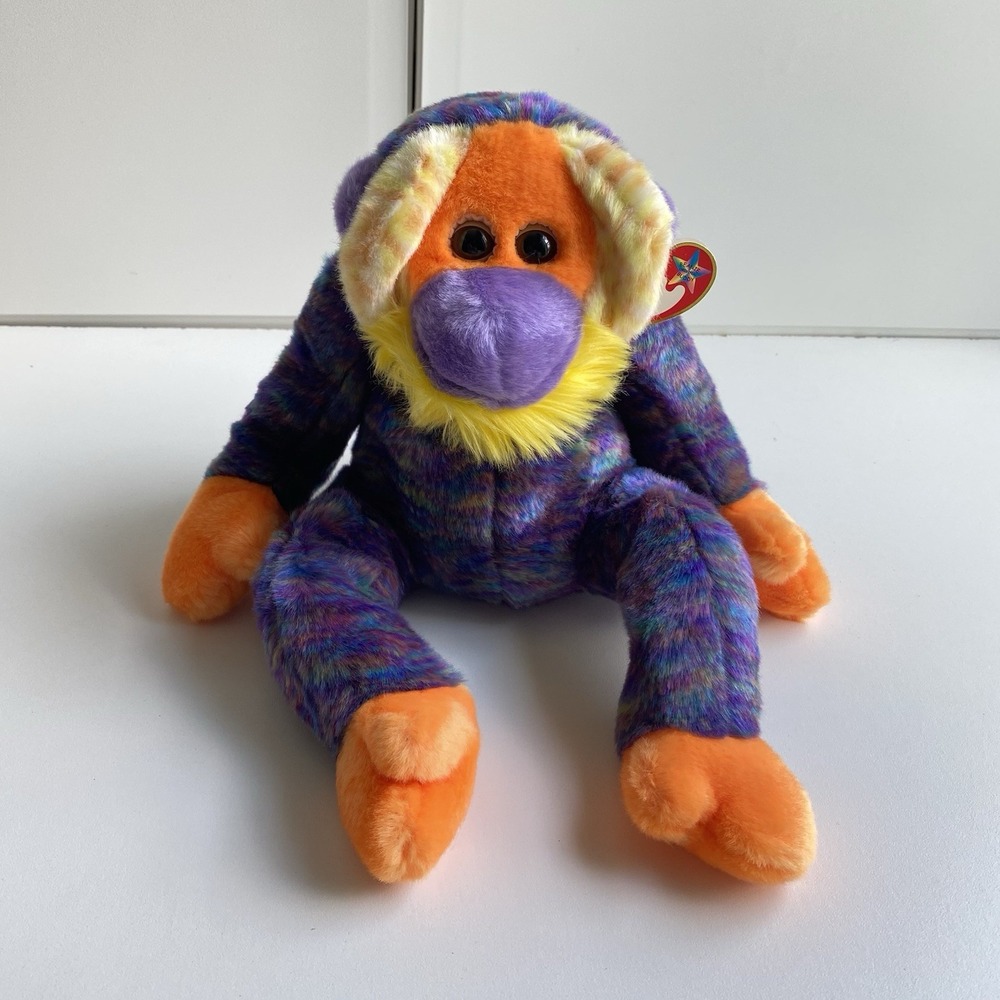 Ty Beanie Buddies Bananas‎ Orangutan Monkey Plush Purple Orange Tag 12 Inch 2000
